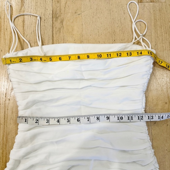 Cinq A Sept Vance White Ruched Sleeveless Square Neck Mini Dress - Picture 8 of 11